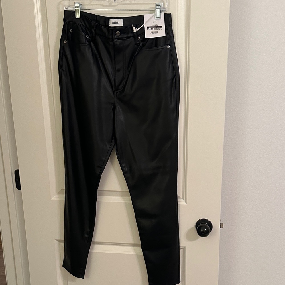 Pistola Slate Black Faux Leather Pants